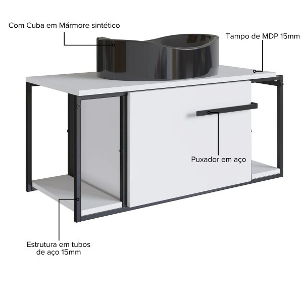 18 gabinete para banheiro suspenso industrial com cuba berlin preta