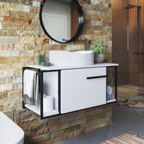 01 gabinete para banheiro suspenso industrial com cuba berlin branca grafite