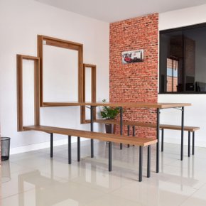 09 kit mesa dobravel retratil de parede 9 lugares com bancos 2 15m