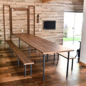 12 kit mesa dobravel retratil de parede 19 lugares com bancos 4 15m