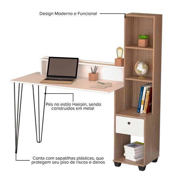 16 escrivaninha hairpin com estante nichos e gaveta