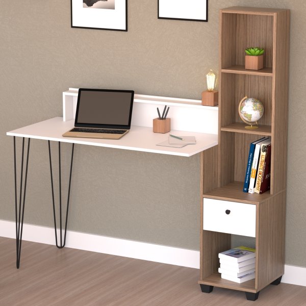 18 escrivaninha hairpin com estante nichos e gaveta