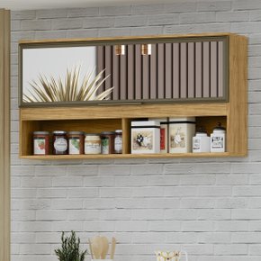 01 modulo de cozinha armario aereo com porta de vidro 3 nichos verace