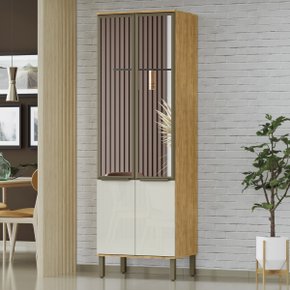 01 paneleiro e cristaleira para cozinha com armario de vidro 4 portas verace