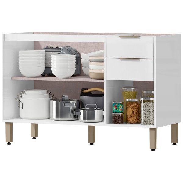 05 balcao de pia para cozinha 120cm sem cuba gloria castanho off white