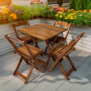 02 conjunto mesa dobravel 70x70 madeira com 4 cadeiras