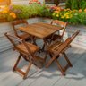 02 conjunto mesa dobravel 70x70 madeira com 4 cadeiras