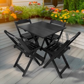 08 conjunto mesa dobravel 70x70 madeira com 4 cadeiras