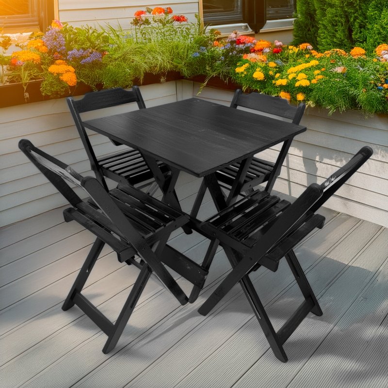 Mesa Dobrável 70x70 Com 4 Cadeiras De Madeira Dobrável Retrátil