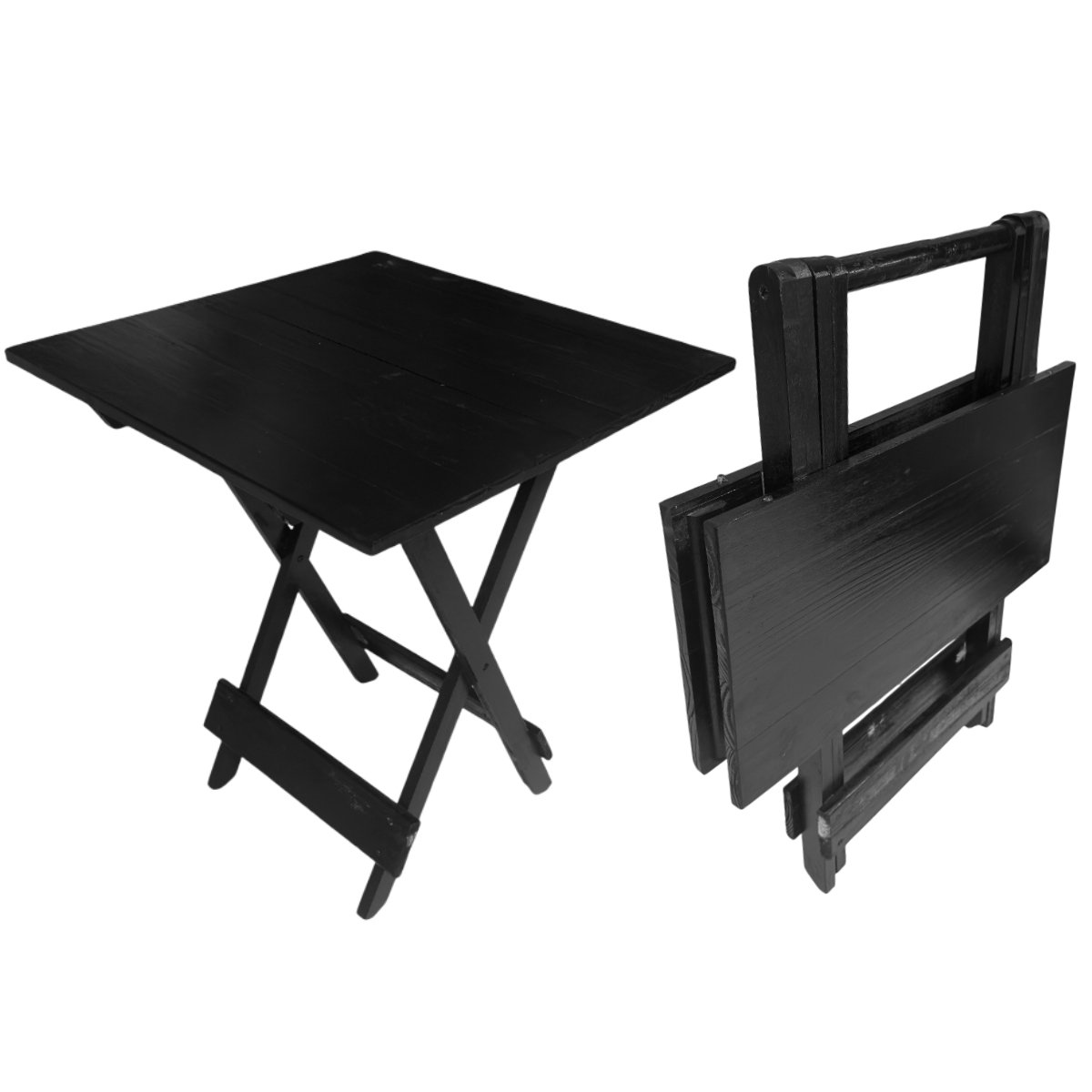 Conjunto de mesa dobr&aacute;vel em madeira maci&ccedil;a