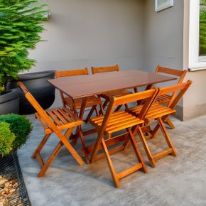 01 conjunto mesa dobravel 120x70 mdf com 6 cadeiras mds imbuia