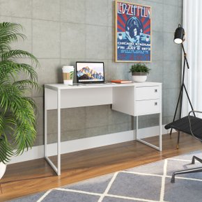 08 escrivaninha mesa de computador industrial 2 gavetas arenas dourado