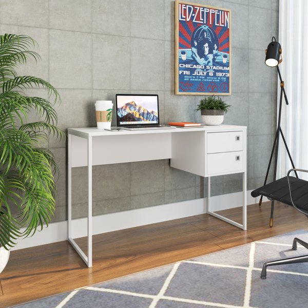 08 escrivaninha mesa de computador industrial 2 gavetas arenas dourado