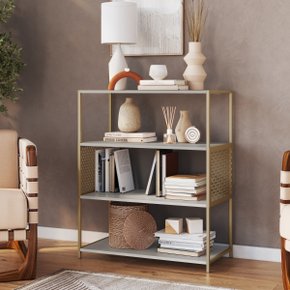 01 estante industrial e aparador com 3 prateleiras arenas dourado