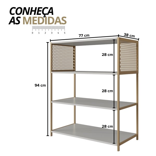 02 estante industrial e aparador com 3 prateleiras arenas dourado