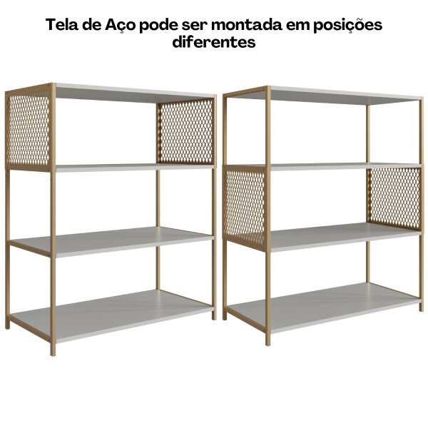04 estante industrial e aparador com 3 prateleiras arenas dourado