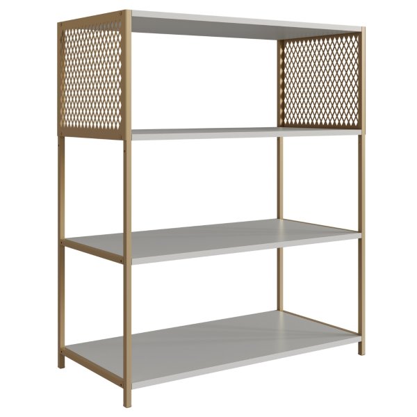 05 estante industrial e aparador com 3 prateleiras arenas dourado