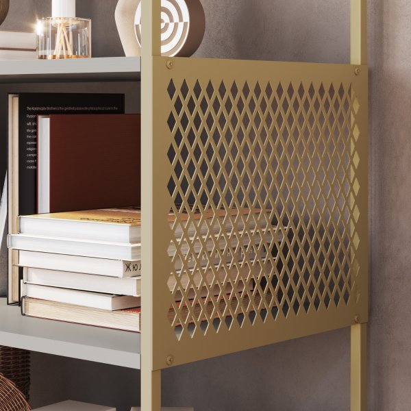 07 estante industrial e aparador com 3 prateleiras arenas dourado