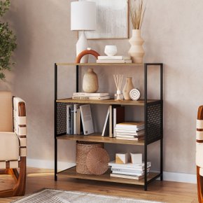 08 estante industrial e aparador com 3 prateleiras arenas dourado