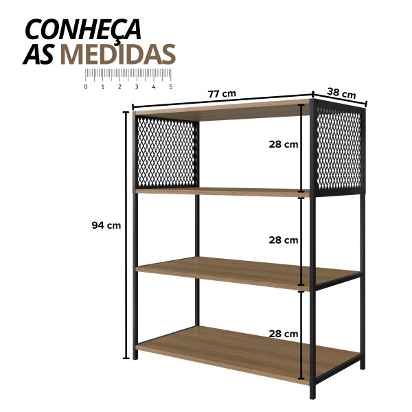 09 estante industrial e aparador com 3 prateleiras arenas dourado