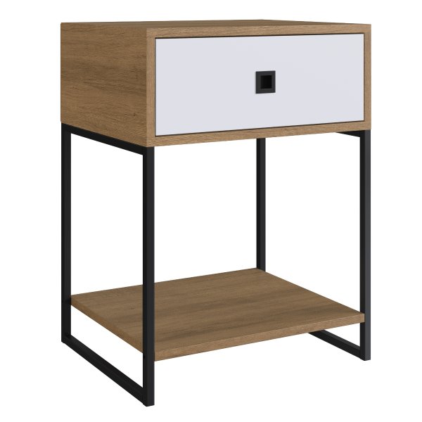 11 mesa de cabeceira e apoio lateral industrial com gaveta arenas dourado