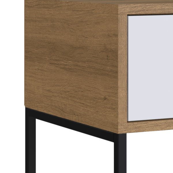 13 mesa de cabeceira e apoio lateral industrial com gaveta arenas dourado