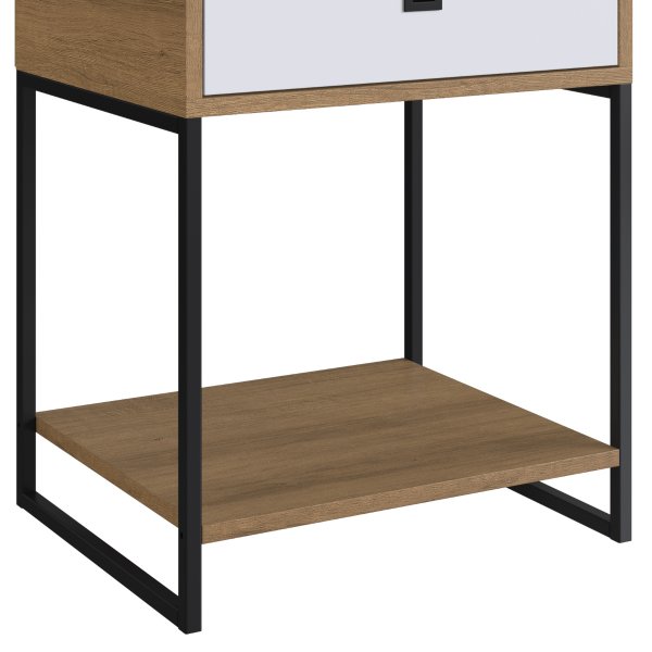 14 mesa de cabeceira e apoio lateral industrial com gaveta arenas dourado