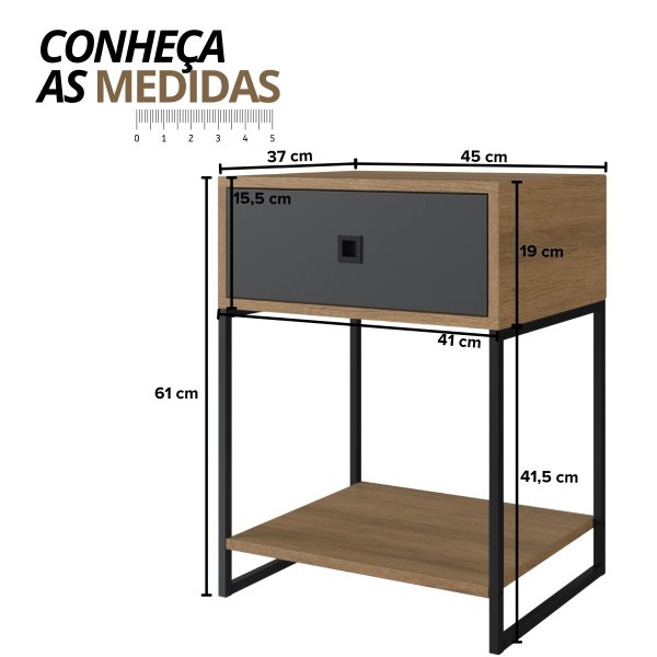 16 mesa de cabeceira e apoio lateral industrial com gaveta arenas dourado
