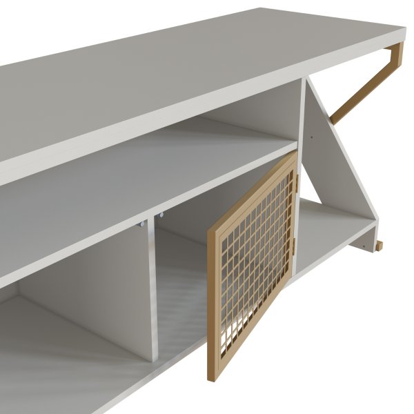 06 rack para tv 60 polegadas industrial gamer com rgb 2 portas arenas dourado