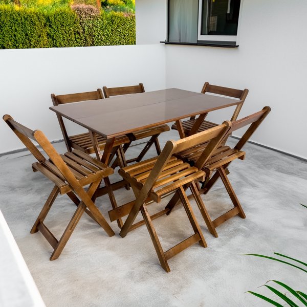 16 conjunto mesa dobravel 120x70 mdf com 6 cadeiras mds