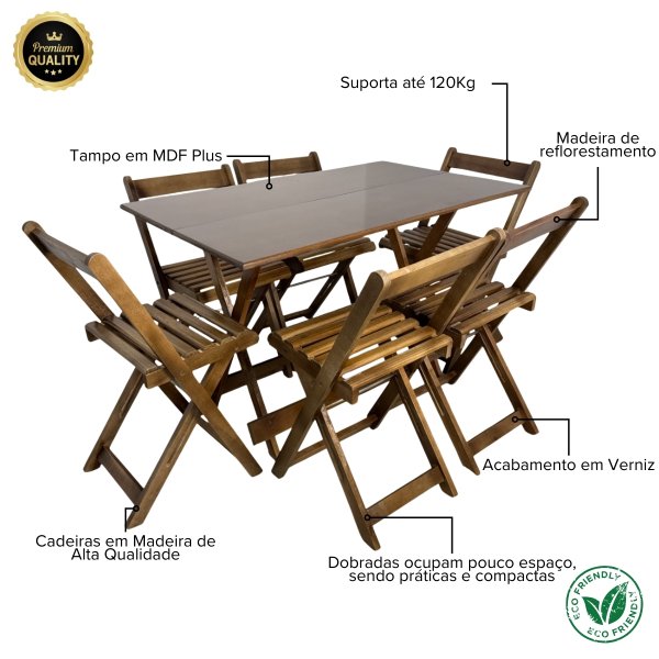 19 conjunto mesa dobravel 120x70 mdf com 6 cadeiras mds
