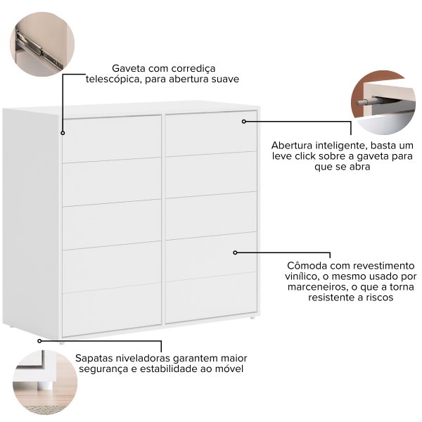03 comoda para quarto 10 gavetas melinda