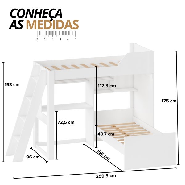 02 beliche com escrivaninha office multifuncional vivace branco