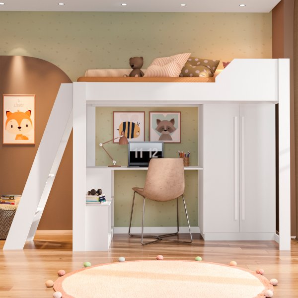 07 cama alta com escrivaninha office e roupeiro vivace