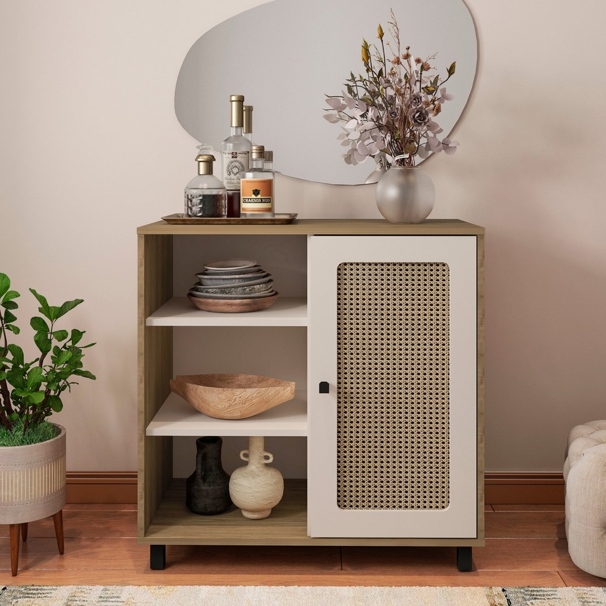 Aparador Buffet Charlotte 1 Porta - Carvalho / Off White