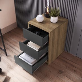 01 gaveteiro de escritorio multiuso com 3 gavetas mel grafite