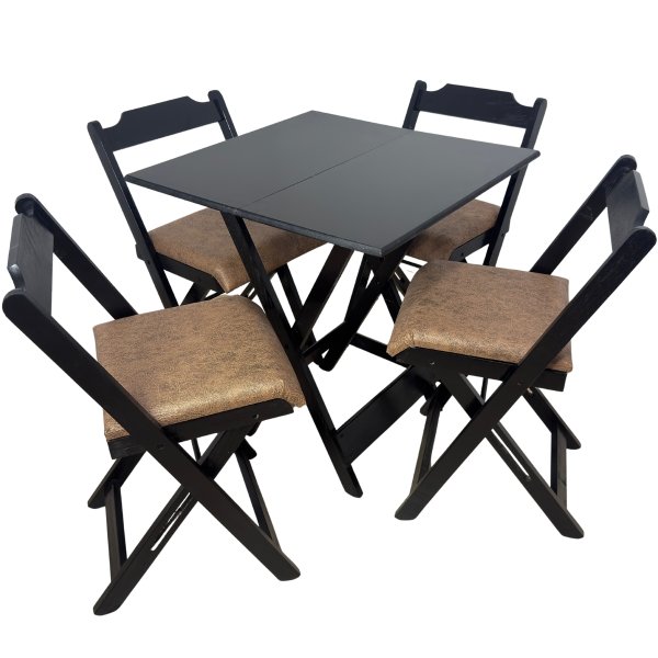 19 conjunto mesa dobravel 70x70 preto c 4 cadeiras estofadas verde
