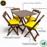 01 conjunto mesa dobravel 70x70 imbuia c 4 cadeiras estofadas fpf azul