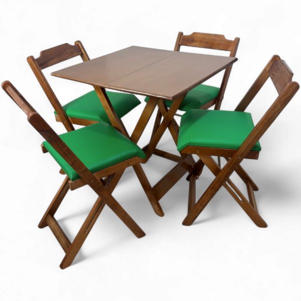 47 conjunto mesa dobravel 70x70 imbuia c 4 cadeiras estofadas fpf azul