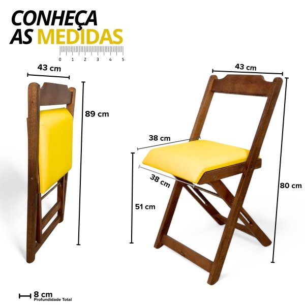 02 cadeira dobravel retratil imbuia de madeira com estofado fpf