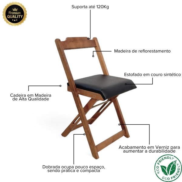 32 cadeira dobravel retratil imbuia de madeira com estofado fpf