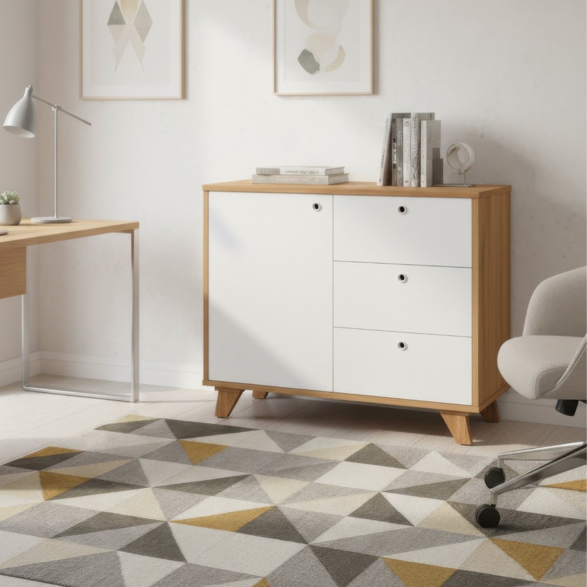 Balcão Gaveteiro com Porta Lugano - Olmo/Branco