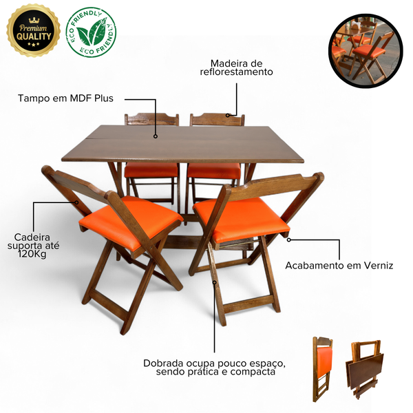 22 conjunto mesa dobravel mdf 120x70 imbuia c 4 cadeiras estofadas fpf
