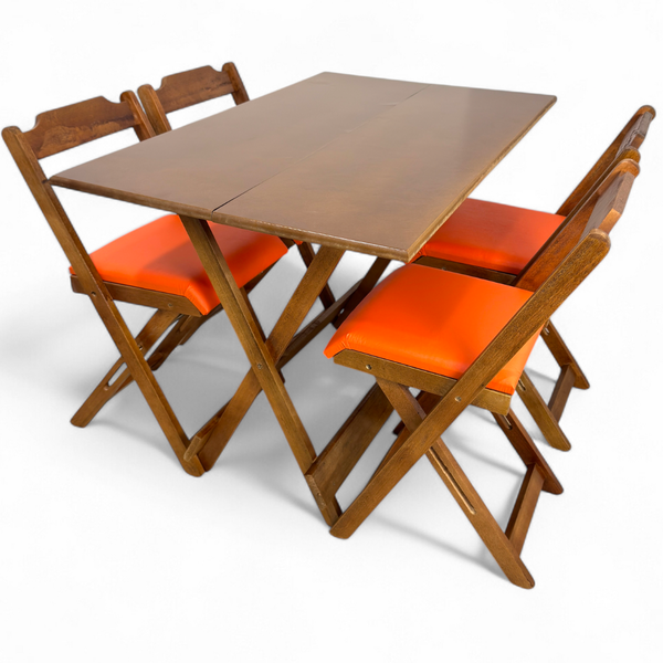 24 conjunto mesa dobravel mdf 120x70 imbuia c 4 cadeiras estofadas fpf