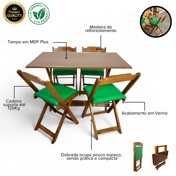 34 conjunto mesa dobravel mdf 120x70 imbuia c 4 cadeiras estofadas fpf