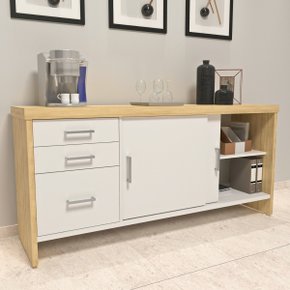 01 balcao multiuso escritorio com gavetas e portas tamburato carvalho branco