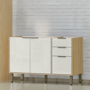 03 balcao de pia para cozinha 3 portas e 2 gavetas 120cm sem cuba e tampo gloria