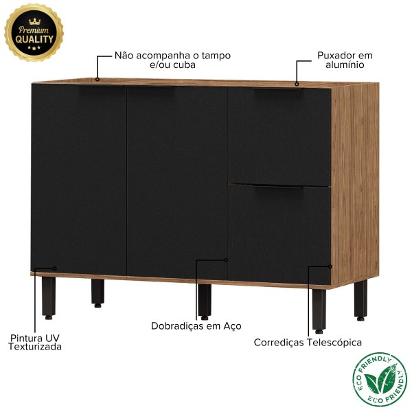 36 balcao para pia modulo de cozinha 120cm toscana