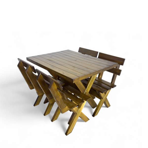 04 conjunto mesa madeira rustica para churrasco mesa de 1 metro 4 bancos
