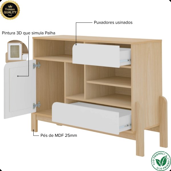 10 buffet aparador com detalhes curvados nature naturale branco palha